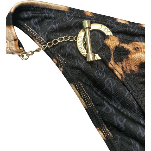 RARE NWOT Victoria’s Secret Gold Toggle Leopard Push Up Bikini Top LG Bottoms SM - Picture 5 of 8